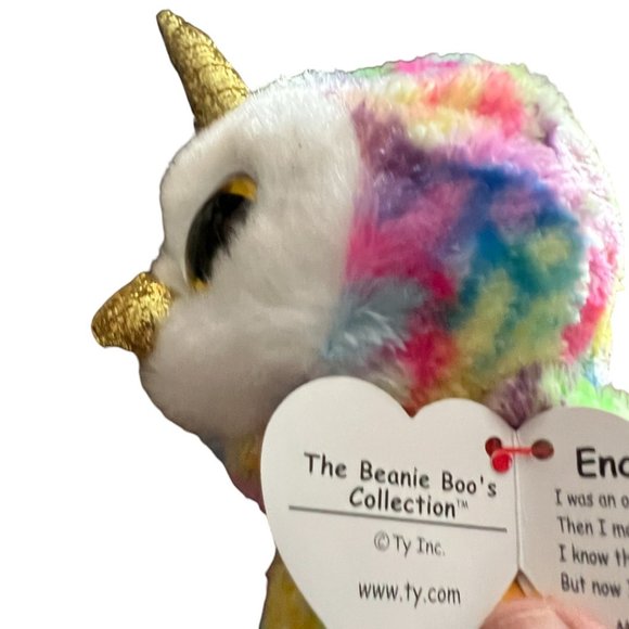 NWT Ty Beanie Boos ENCHANTED Owl Unicorn 8.5" tall x 5" wide Rainbow Tie-dye - Picture 12 of 13